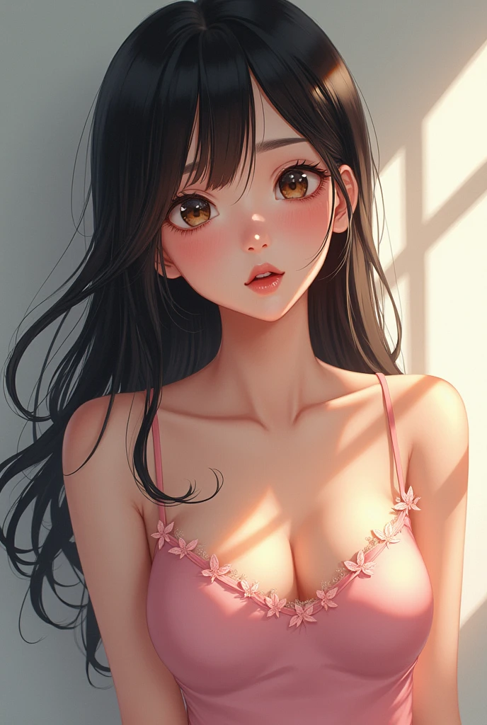 A Japanese high school girl who wears a camisole and has a fairly large chest