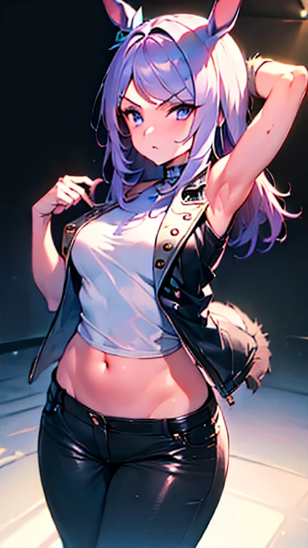 best quality,masterpiece,ultra high res,(depth of field) , professional lighting, physically-based rendering,perfect anatomy, hyper extreme detailed cg unity 8k wallpaper,dutch angle,BREAK
(((1girl))),,medium breasts,muscular body,tatoo,tanktop,leather open jacket,leather pants,a glaring gaze, face tatoo,