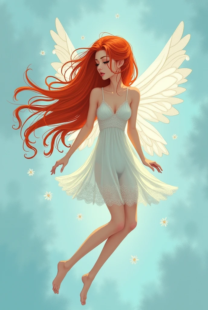 Redheaded fairy in a blue background by joaramisonshenker at stocksy united, in the style of fashion-illustration