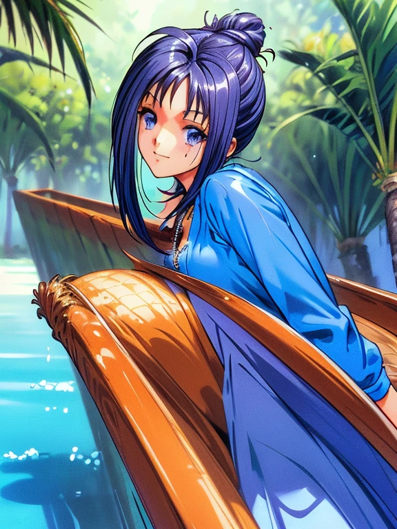 ((masterpiece)),((Ayako Katagiri)),((Katagiri Ayako)),((A happy smile)),Anatomically perfect fingers,(((Tropical))),(((Cafe Terrace))),(((one piece))),(((No sleeve)))