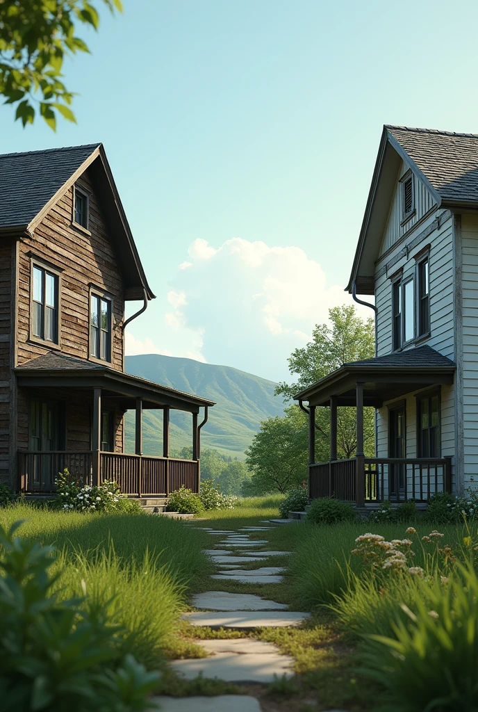I want 2 different part of image in 1st part I want old house on other side I want completed new house in YouTube thumbnail in aspect ratio of 16:9