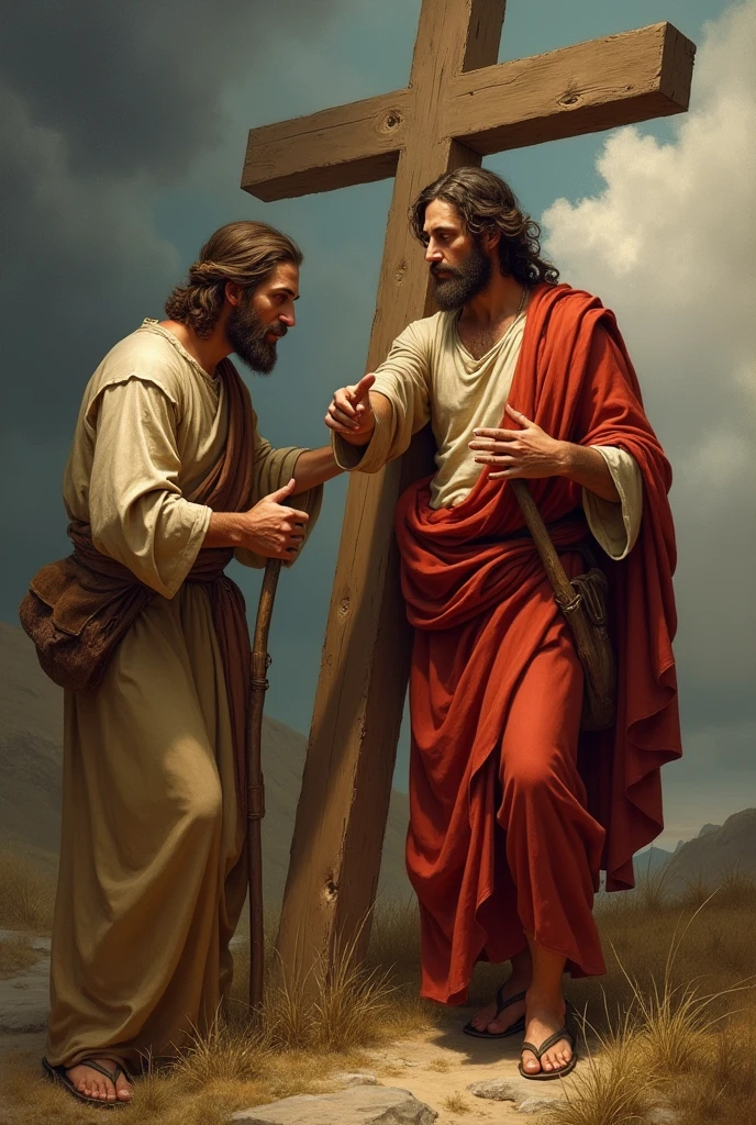 Simon Cyrene helping Jesus with the cross 