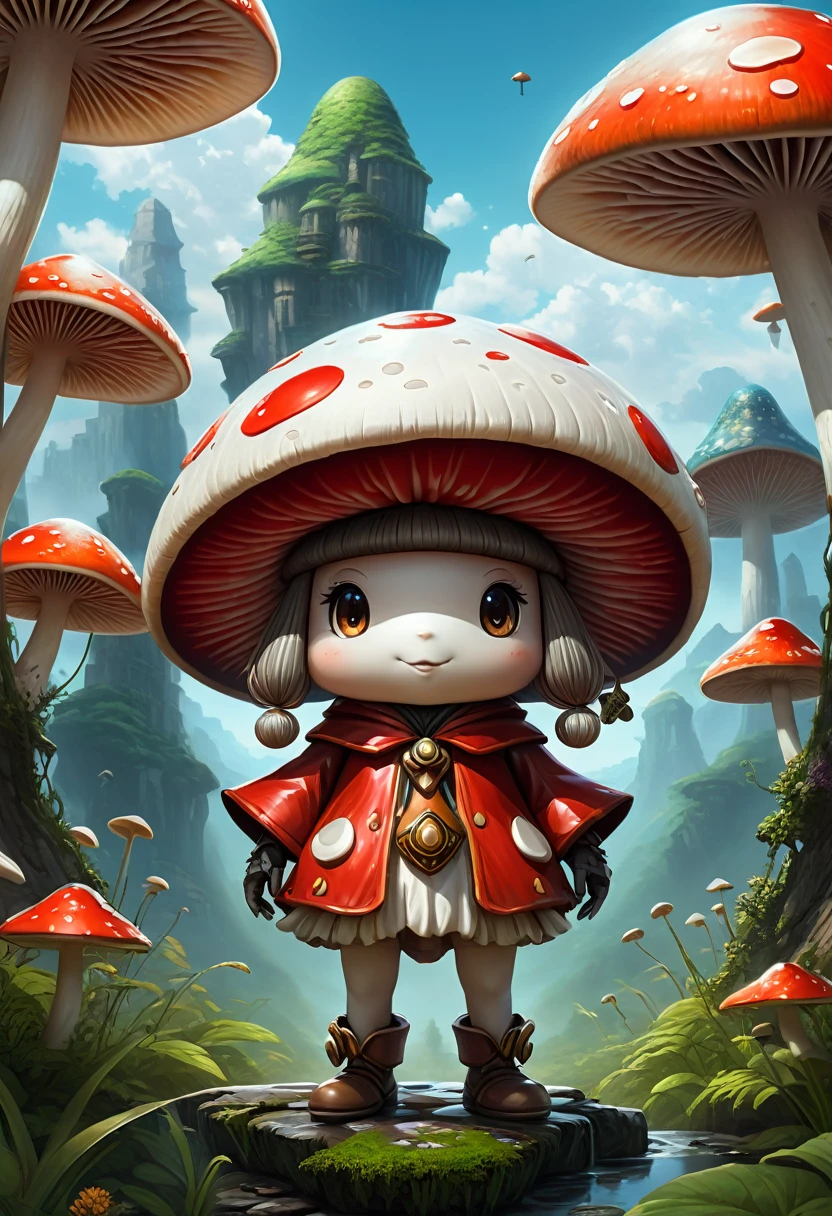 Anthropomorphic humanoid mushroom. Official Art – Charecter profile. An Award-Winning Digital Masterpiece In 4K Ultra HD, Extreme Detail And Intricate Realism. Symmetrical Face. This Concept Art Brought To Life By The Hands Of Artists Like Wlop & Artgerm In A Stunning 2D Vector Illustration.Background Is A Panoramic Vista.
