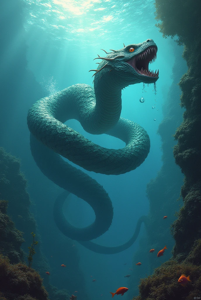 Snake with five mouth in sea