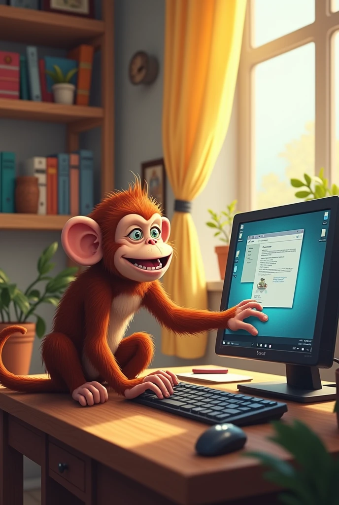 Monkey playing on the computer