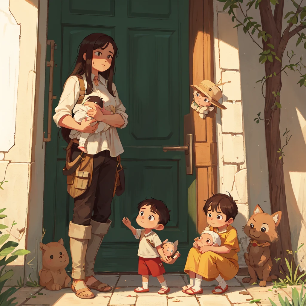 Scene: A Hebrew mother holds a newborn baby, looking anxiously at the door as Pharaoh's soldiers pass by in the street, carrying out the order to kill all Hebrew boys.