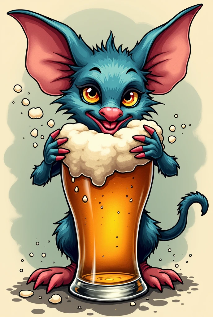 Fait moi une bière dans une chope avec un lutin qui s’y baigne dedans, c’est pour un tatouage