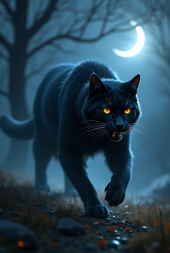 Dangerous cat in moon light
