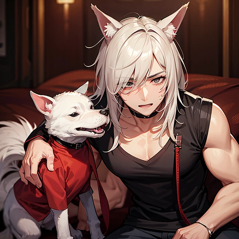 A 21 year old man with a bloody face and dog ears 