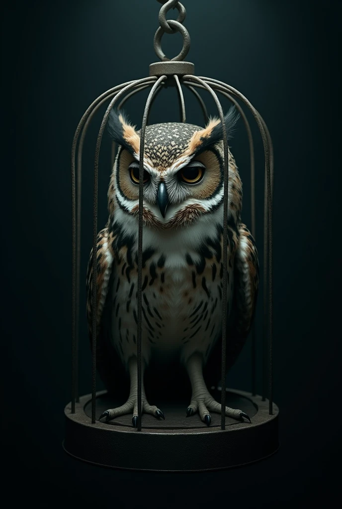 Night darkness、In a cage、A thoughtful, deeply worried owl