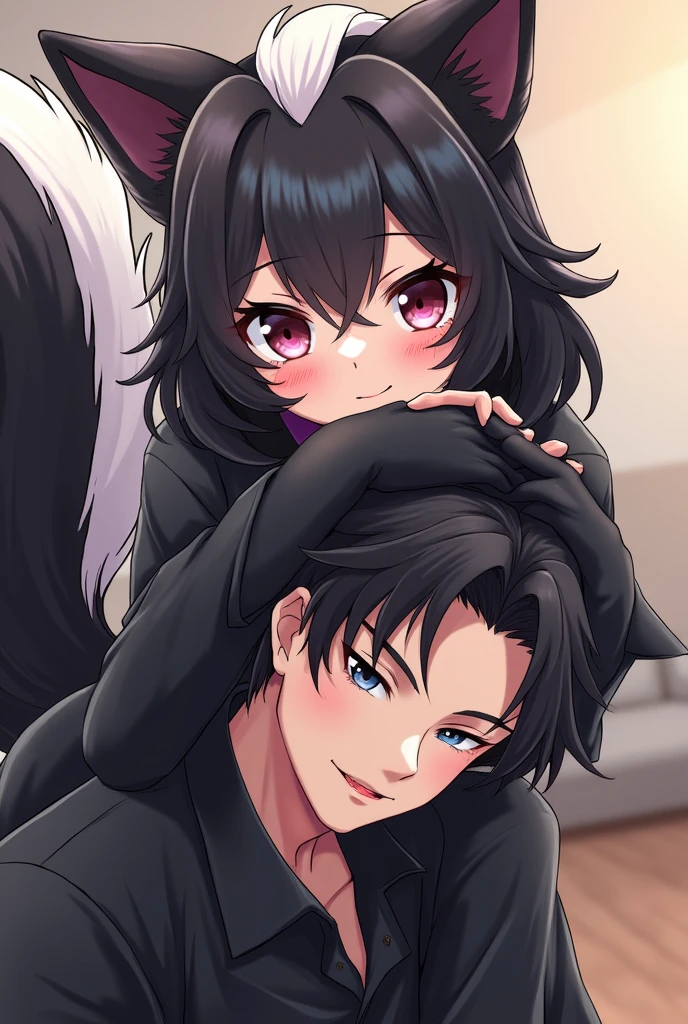a anime skunk woman sitting on a guys face