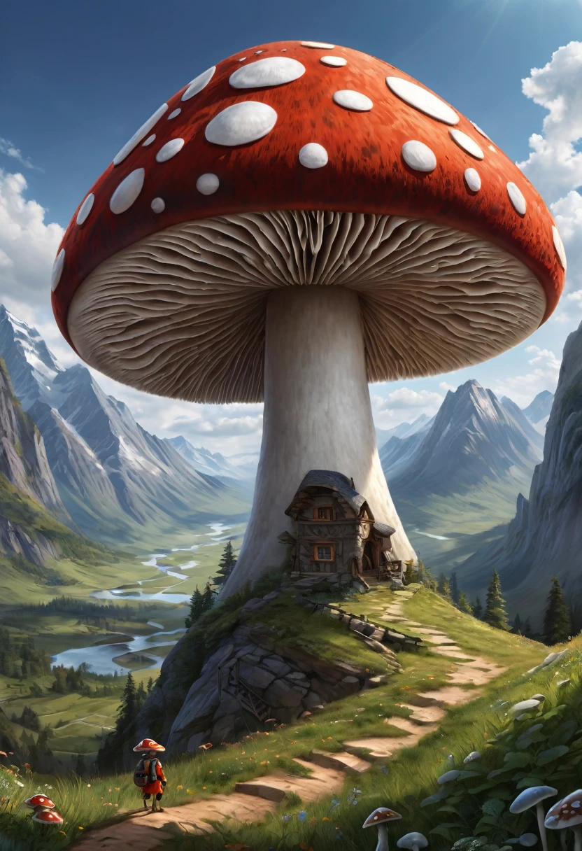 Anthropomorphic humanoid mushroom. Official Art – Charecter profile. An Award-Winning Digital Masterpiece In 4K Ultra HD, Extreme Detail And Intricate Realism. Symmetrical Face. This Concept Art Brought To Life By The Hands Of Artists Like Wlop & Artgerm In A Stunning 2D Vector Illustration.Background Is A Panoramic Vista.