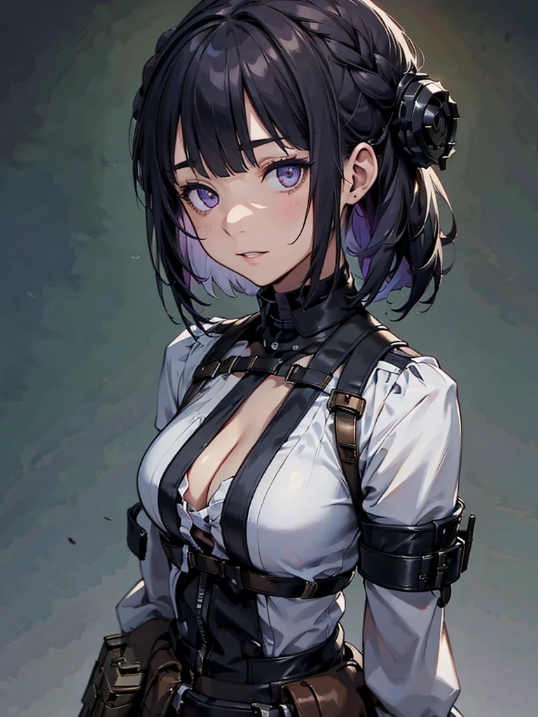 Holding a steampunk long barrel pistol, ((masterpiece_Portraiture)),(beautiful girl),(Pixiv),(Fantasy), In the spotlight, The background is a dark and desolate landscape, Horror movie atmosphere. Her figure is very beautiful, Emphasizing the dark and crazy elements. Skillfully expressing the effects of light and shadow, detailed, The face and expression of the black costume are also carefully drawn.....,(Tilt your head:1.2), ([sketch|watercolor \(Moderate\)]:1.15),Chaotic abstract background, Vector Trace, Gradient blending and whole body, Artistic elements add depth to the work. The overall atmosphere is creepy and nightmarish....., With a unique artistic touch. This movie is、The dark and crazy world of horror movies depicted in HD., Evoke visual stimuli and aesthetic sense