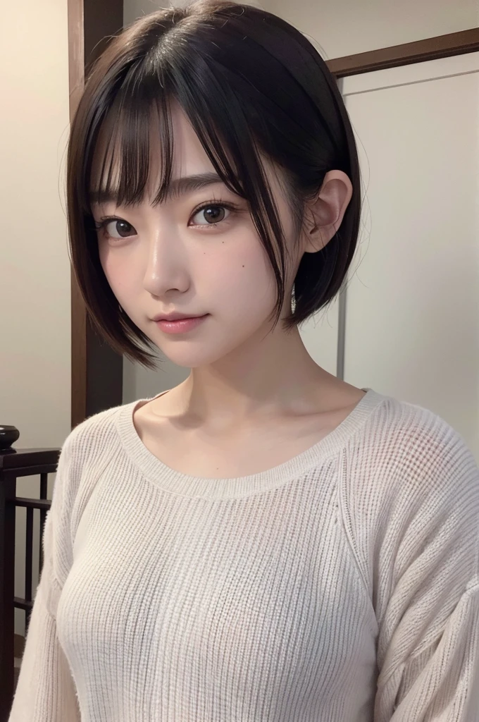 8k、High definition、Ultra Detail、Photorealistic、High resolution、Realistic and accurate depiction、Realistic and accurate human anatomy、Highest quality、Japanese women 、beautiful girl、Look straight ahead、The eyes are looking at the viewer、masterpiece、32K、Best image quality、High definition、Cute in Japan、photograph、photograph、Eyes facing forward、Watery eyes、Clear image quality that captures even moles and pores、Chubby face、Facial Variations、short hair、Natural look