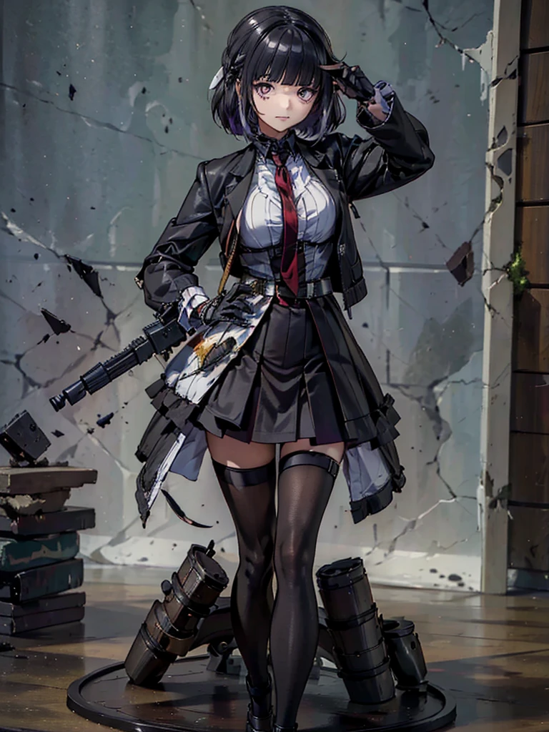 Holding a steampunk long barrel pistol, ((masterpiece_Portraiture)),(beautiful girl),(Pixiv),(Fantasy), In the spotlight, The background is a dark and desolate landscape, Horror movie atmosphere. Her figure is very beautiful, Emphasizing the dark and crazy elements. Skillfully expressing the effects of light and shadow, detailed, The face and expression of the black costume are also carefully drawn.....,(Tilt your head:1.2), ([sketch|watercolor \(Moderate\)]:1.15),Chaotic abstract background, Vector Trace, Gradient blending and whole body, Artistic elements add depth to the work. The overall atmosphere is creepy and nightmarish....., With a unique artistic touch. This movie is、The dark and crazy world of horror movies depicted in HD., Evoke visual stimuli and aesthetic sense