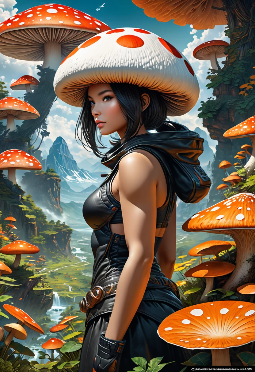 Anthropomorphic humanoid mushroom. muscular. Official Art – Charecter profile. An Award-Winning Digital Masterpiece In 4K Ultra HD, Extreme Detail And Intricate Realism. Symmetrical Face. This Concept Art Brought To Life By The Hands Of Artists Like Wlop & Artgerm In A Stunning 2D Vector Illustration.Background Is A Panoramic Vista.