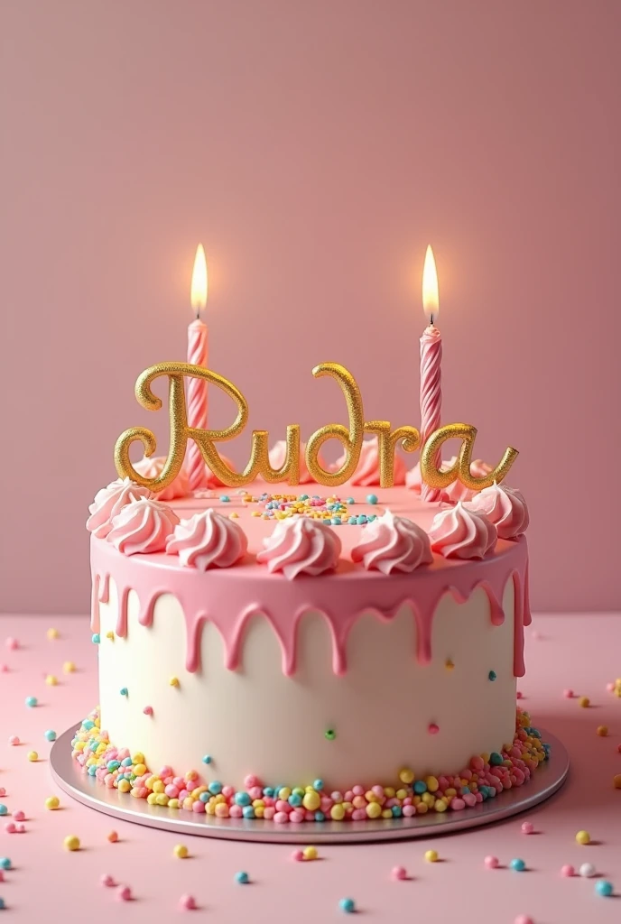 A cake realistic pic with name of rudra pic for a kids 2 month birthday