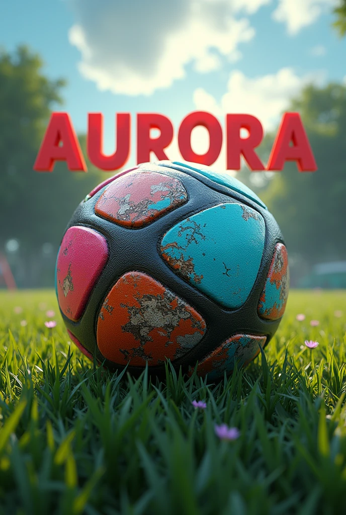 Image with soccer ball and show the name "Aurora" WITH BIG LETTERS.