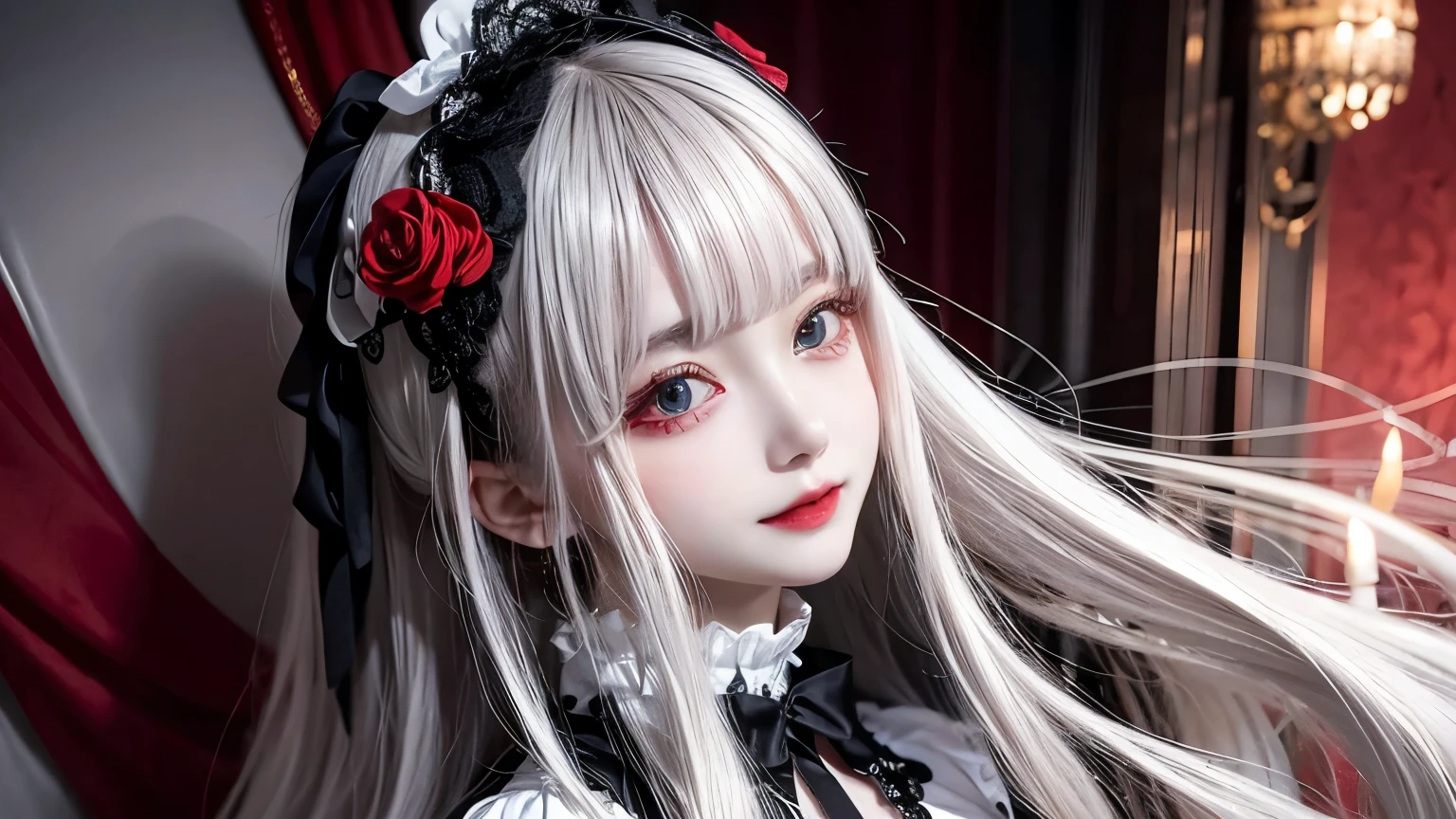 Has long white hair and red eyes、Please draw a super beautiful girl wearing a black hair accessory.。She wears a Gothic Lolita outfit、The elegant and mysterious atmosphere surrounds you.。Her hair ornament is black、Showing off her beautiful hair、It highlights her individuality。
Her Gothic Lolita outfit、A dark and luxurious design that is still subtle、It maintains its understated charm。Lace and ribbon、Accents such as ruffles、It is a hallmark of her Gothic Lolita style.。The outfit hugged her figure beautifully.、It gives elegance and class。
Her red eyes shine passionately、Combined with her charming smile、It highlights her individuality and charm.。Her smile has a unique charm、Combined with her mysterious aura、Her charm stands out even more。Her appearance is美しく、Its presence is captivating。
This beautiful girl with long white hair and red eyes、Wearing a modest yet attractive Gothic Lolita outfit、It displays its beauty and dignity。Her appearance is、Her presence and charm in the world of Gothic Lolita fashion is fused together.、It is a fascinating and mysterious sight.。