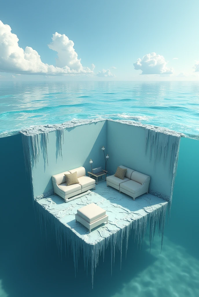 Merge of A room melting into the ocean, 4K