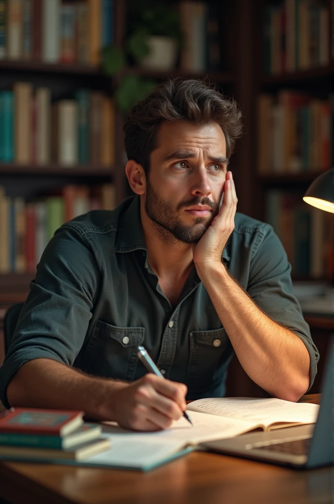 a man write a book and one site corner show text content writer blog writer