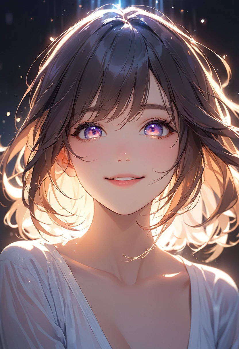 (masterpiece:1.5),(Beat quality),(high res),1girl solo,beautiful face,smile(shining eyes),upper body,light effects,チアガール