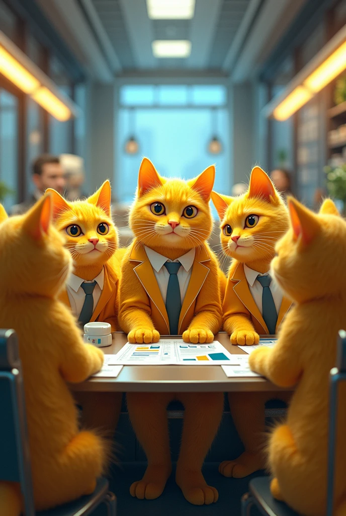 Yellow cats make money with knowledge. Yellow cats with leadership