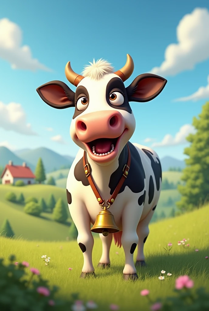 A cow tries honking like a car but fails, so it shakes its bell instead.