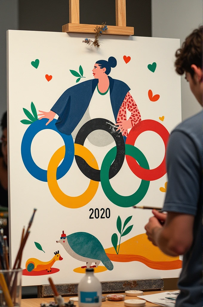 Olympic Symbolism: Create a narrative about a young artist commissioned to design a new Olympic symbol. Explore their creative process and the meaning behind their design.