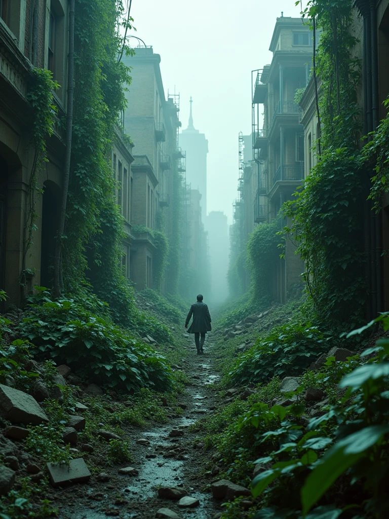 Large format 8k quality photo of teared down arkham city, destoyed by deadly poisonous ivy vines and plants looking like panthers, dystopic cinematic lighting, shot on ARRI ALEXA 65 with 50mm lens