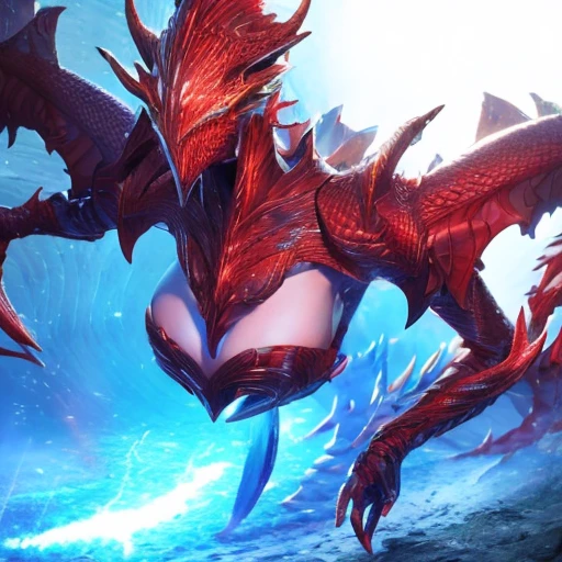masterpiece, (Realistic:1.5), Highest quality, Beautiful lighting, fantasy, a dragon girl, (only solo people ), 2 or more people NG, human, (perfect anatomy, perfect arms, perfect hands, perfect legs) , girl(human face, human body, ), , beautiful , perfect face, large breasts , Cleavage, Slim waist, curvy, smile, , head tilt, stand alone, full-body, red bondage armor, great sword, , dynamic angle, Attention to detail, Sharp focus, dramatic, (RAW Photos, 8K Ultra HD, Film Grain), Caustics, Scattered beneath the surface, reflection