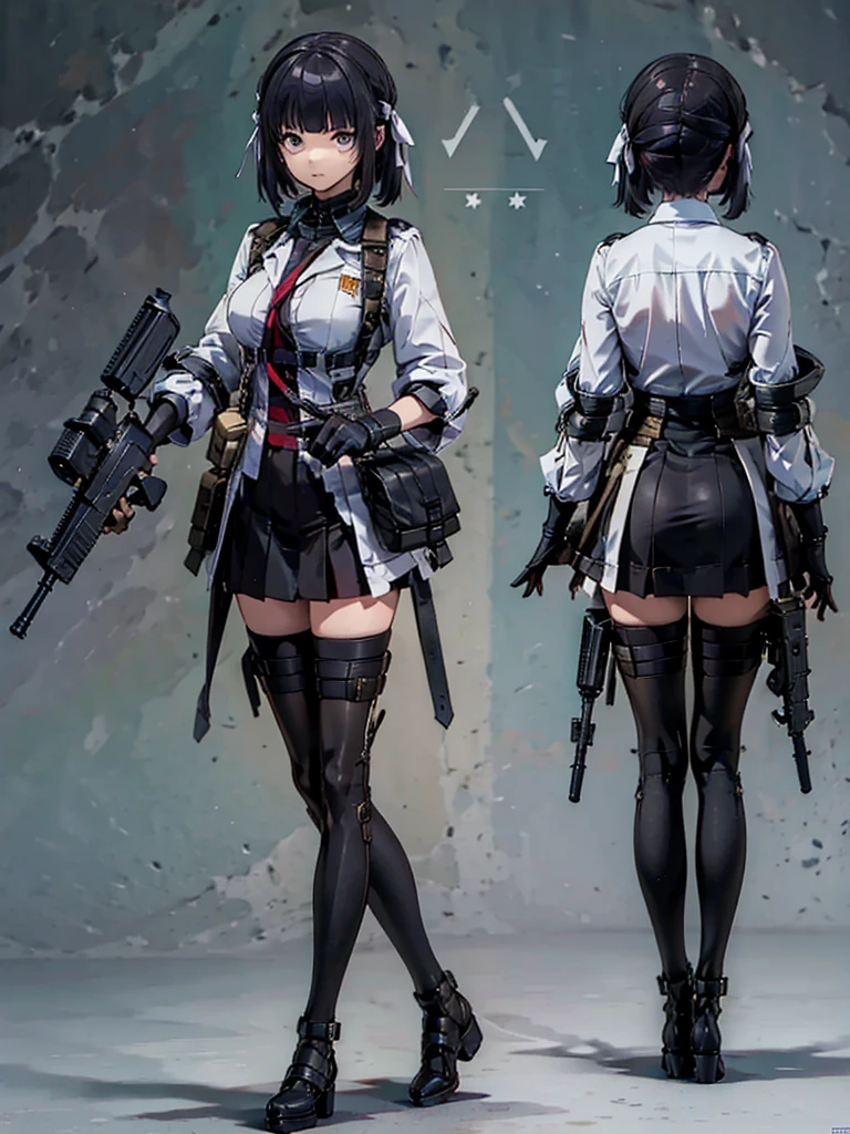  holding_gun, assault_rifle, Very detailed, Anime Style, whole body, alone, Stylish Gunfighter Girl, Holding a steampunk long barrel pistol,Standing in the wasteland, 8K high resolution, White Background, whole body