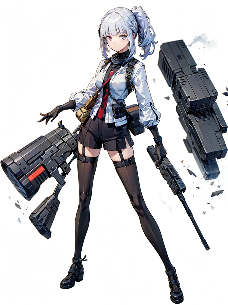  holding_gun, assault_rifle, Very detailed, Anime Style, whole body, alone, Stylish Gunfighter Girl, Holding a steampunk long barrel pistol,Standing in the wasteland, 8K high resolution, White Background, whole body