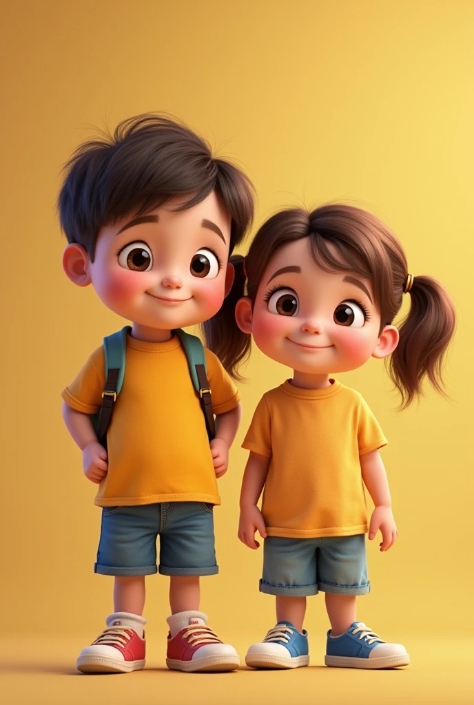 Animated realistic preschool student boy and girl