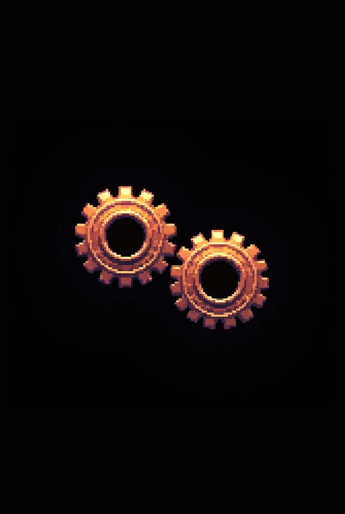 Create an pixel art with two copper gears on a completely black background