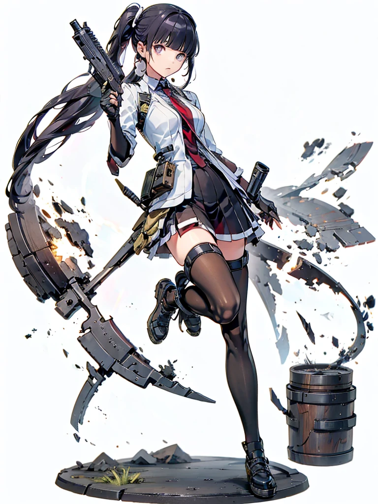 holding_gun, assault_rifle, Very detailed, Anime Style, whole body, alone, Stylish Gunfighter Girl, Holding a steampunk long barrel pistol,Standing in the wasteland, 8K high resolution, White Background, whole body