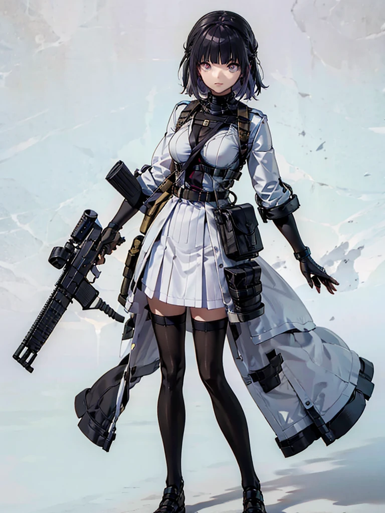 holding_gun, assault_rifle, Very detailed, Anime Style, whole body, alone, Stylish Gunfighter Girl, Holding a steampunk long barrel pistol,Standing in the wasteland, 8K high resolution, White Background, whole body