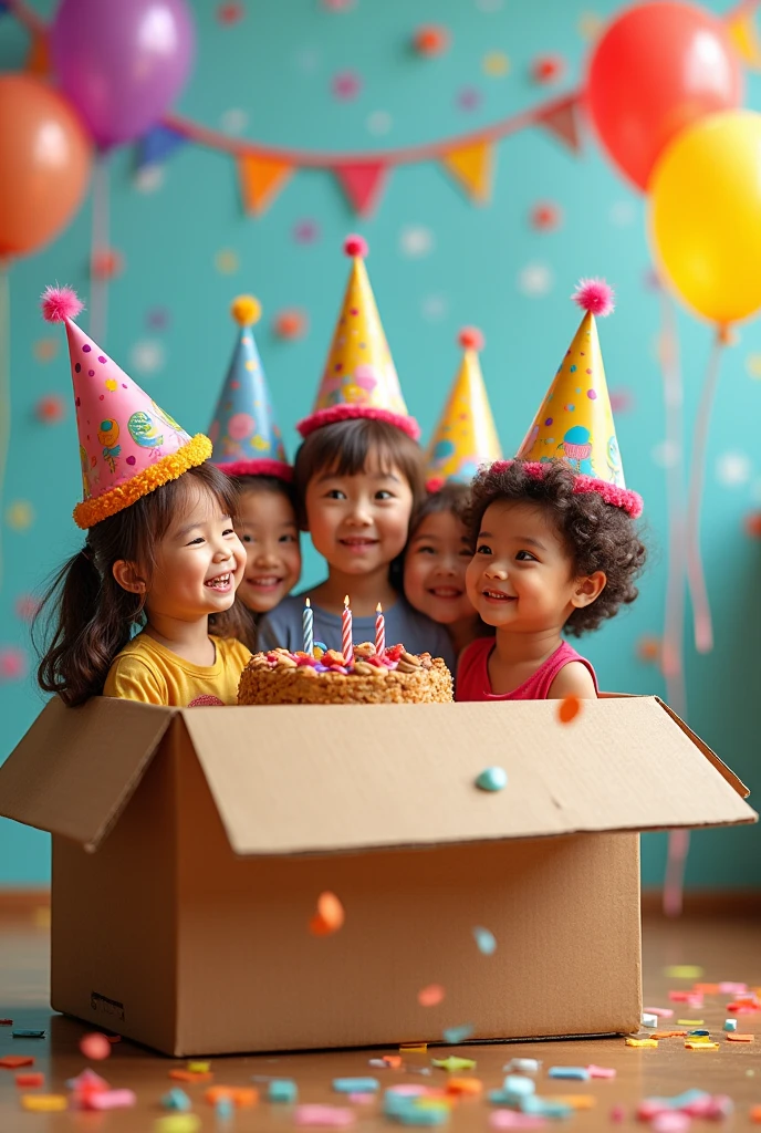 A birthday inside a cardboard box