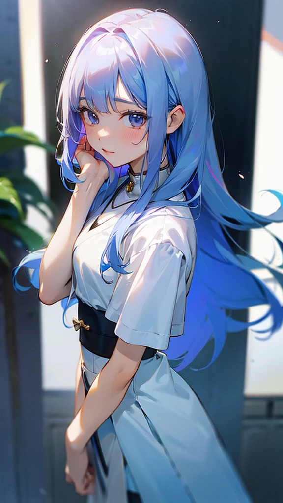 Blue hair pomytail girl in a cafe outfit with fair skin get picked up from the back by a man and  in an alleyway