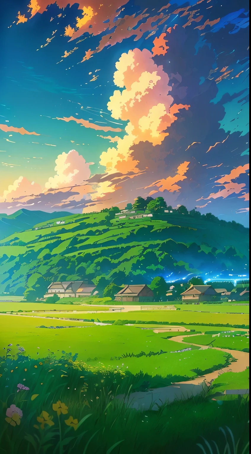 Anime landscapes with a path leading to a small village, Rural landscapes in anime, Anime landscapes, Anime landscapes wallpaper, beautiful anime scenery, Studio Ghibli Landscapes, anime scenery, Anime background art, Beautiful anime scene, Studio Ghibli Heaven, Anime beautiful peace scene, Technical operation of Mashhad, Studio Ghibli Sunlight, anime scenery concept art, Detailed view - view 672