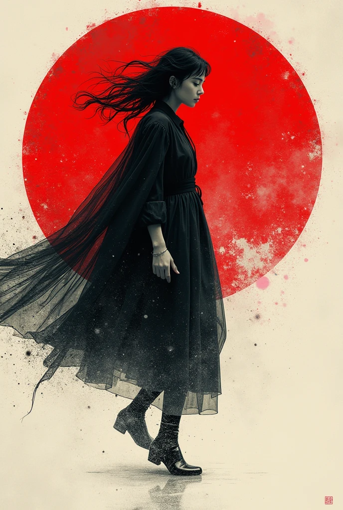 ral-ertmsphr otclillsn carcosa city, cybersecurity meme, data flows, dynamic movement, Red and white, a casual vintage goddess inside the circle, LOOKING CURIOUS, Through the city of Y Shinkawa