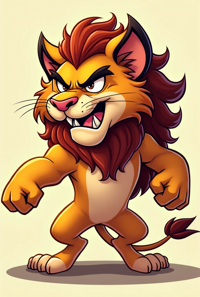 Aggressive lioness with braids, animated caricature