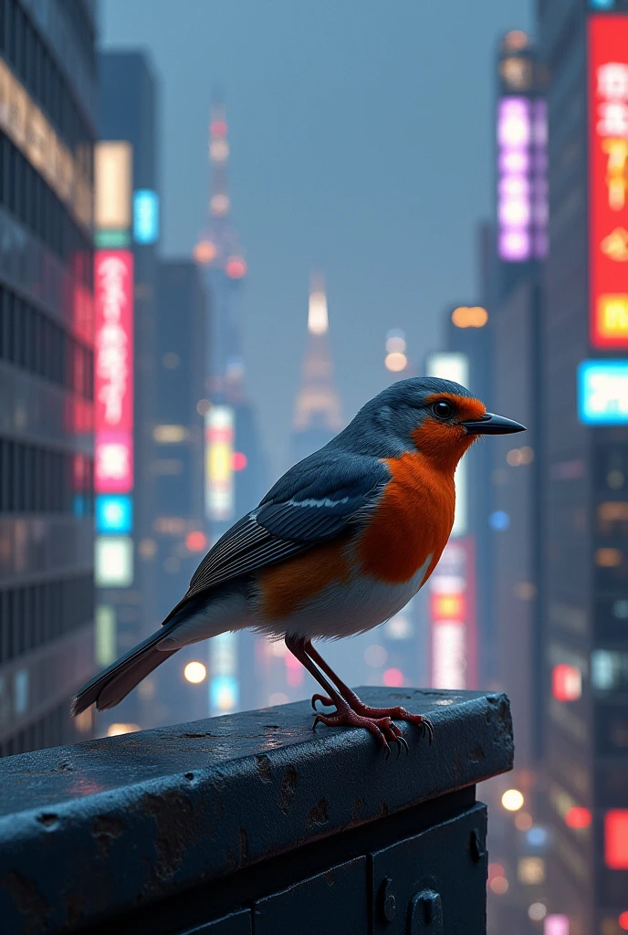 Create a robin image (demian) with the word tokyo