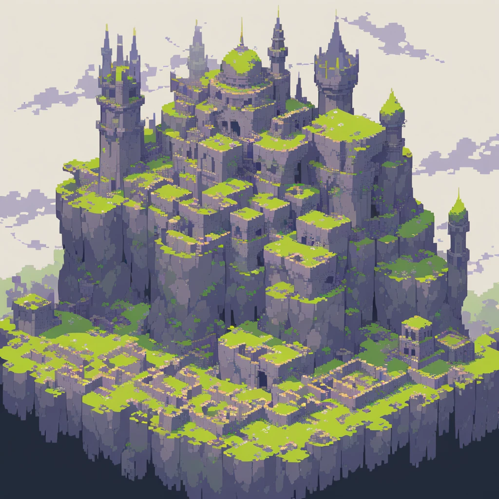 The prompt for generating a pixel art could be: "pixel art,(best quality, high resolution, detailed),(retro, nostalgic) colors,8-bit style,crisp lines and edges,small canvas,blocky pixels,limited color palette,low-fi graphics,dark colors,iconic pixel characters, broken castle, undead"