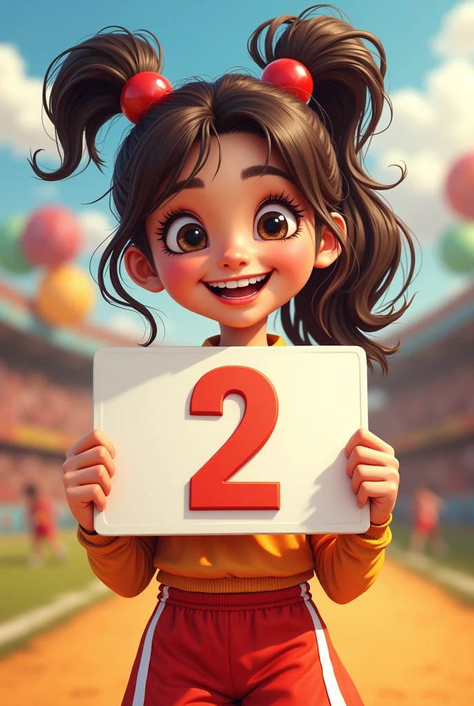 Chear girl who holds board in her hand which maintain number 2