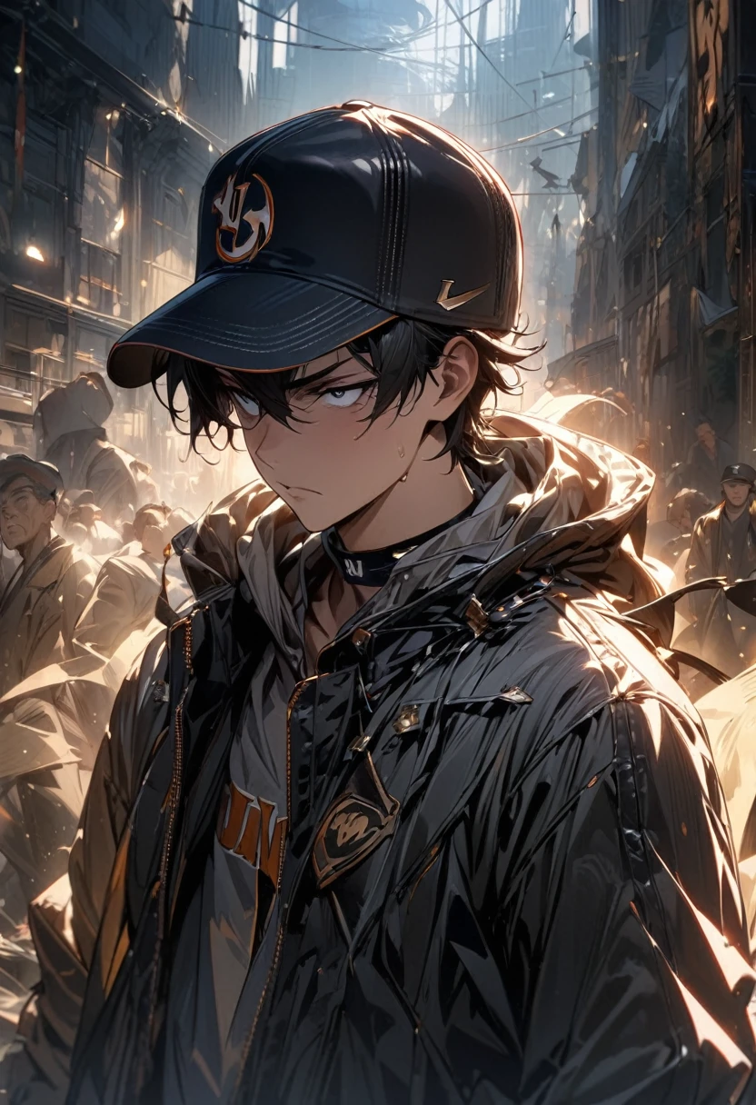 The concept is high school baseball player,pitcher boys touch the brim of the hat while facing the front with serious eyes,Pitcher mount,masterpiece,best quality,ultra-detailed, illustration, detailed light,an extremely delicate and beautiful,
