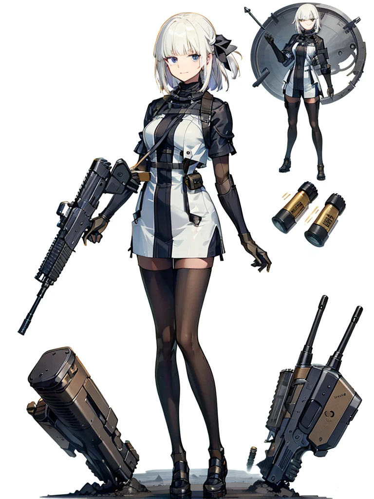 holding_gun, assault_rifle, Very detailed, Anime Style, whole body, alone, Stylish Gunfighter Girl, Holding a steampunk long barrel pistol,Standing in the wasteland, 8K high resolution, White Background, In the spotlight, The background is a dark and desolate landscape, Horror movie atmosphere. Her figure is very beautiful, Emphasizing the dark and crazy elements. Skillfully expressing the effects of light and shadow,