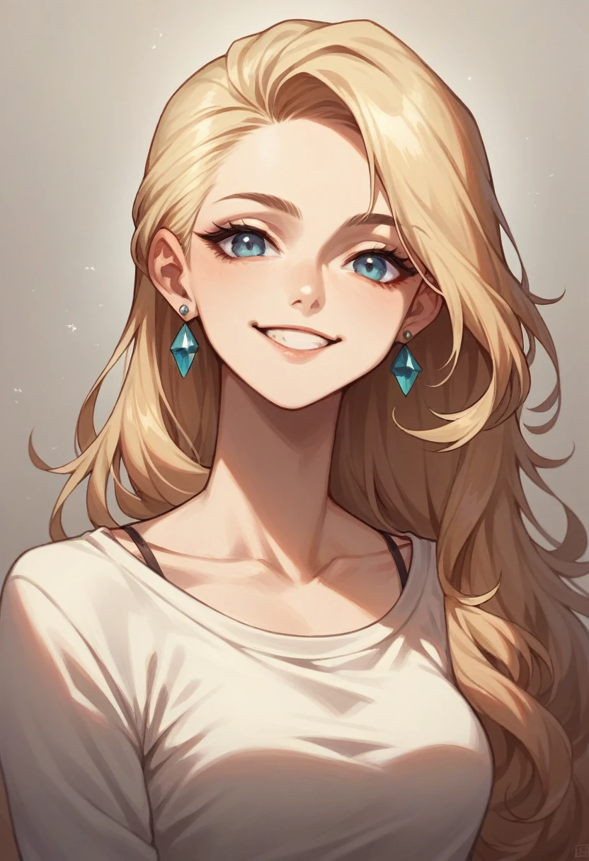 1 girl, High resolution, Alone, Long hair, looking at the viewer, smile, blond hair, earrings, 