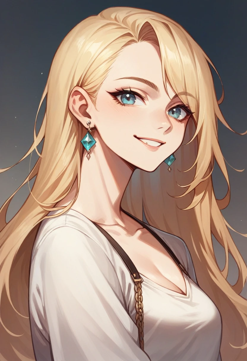 1 girl, High resolution, Alone, Long hair, looking at the viewer, smile, blond hair, earrings,