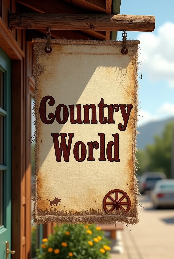 Banner for country clothing store with the name country world